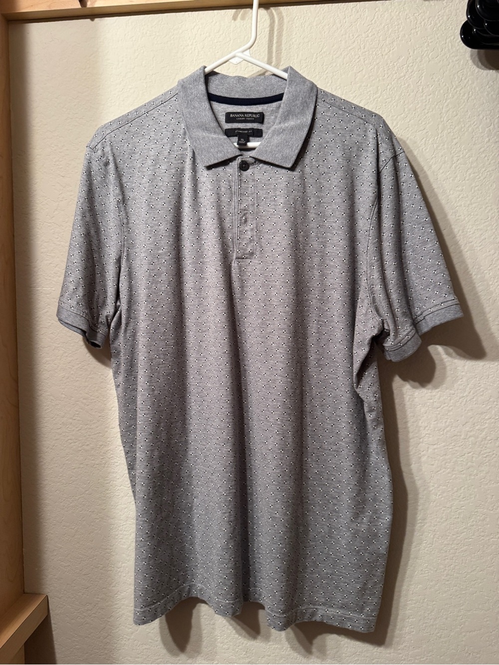 Banana Republic Gray Short Sleeve Polo Shirt - XL - Black/White Dot Design